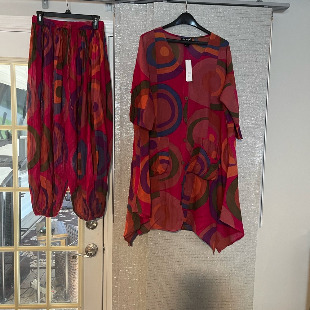 Vibrant Red Geometric Women's Jumpsuit Set